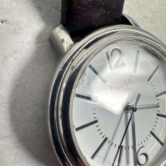 Fossil Watch Womens 31mm White Dial Silver Tone Brown Band Casual New Battery main image 11